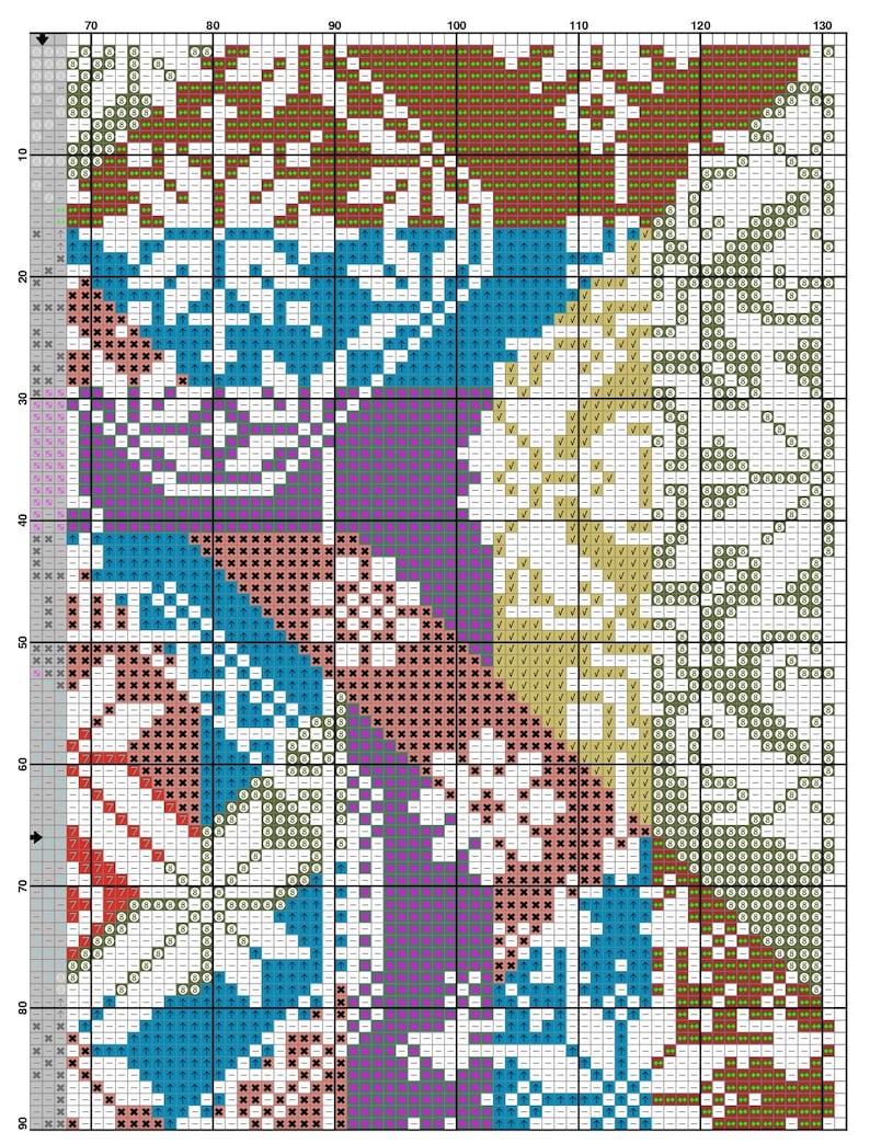 Multicolored Sampler Cross Stitch Pattern, X Stitch Chart, Geometric Abstraction X Stitch