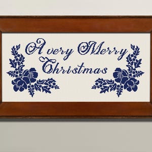 A Very Merry Christmas Cross Stitch Pattern, Cross Stitch Chart, Xmas Cross Stitch, Monochrome X Stitch Embroidery, Instant Download PDF
