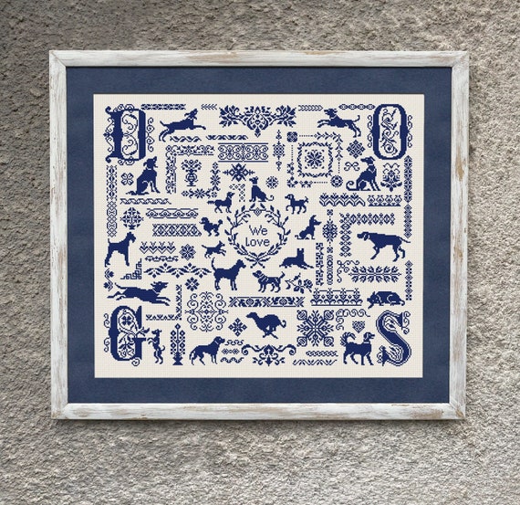 We Love Dogs Sampler Cross Stitch Pattern, Easy Counted Cross Stitch Chart, Dog Lovers Cross Stitch Embroidery, Instant Download PDF