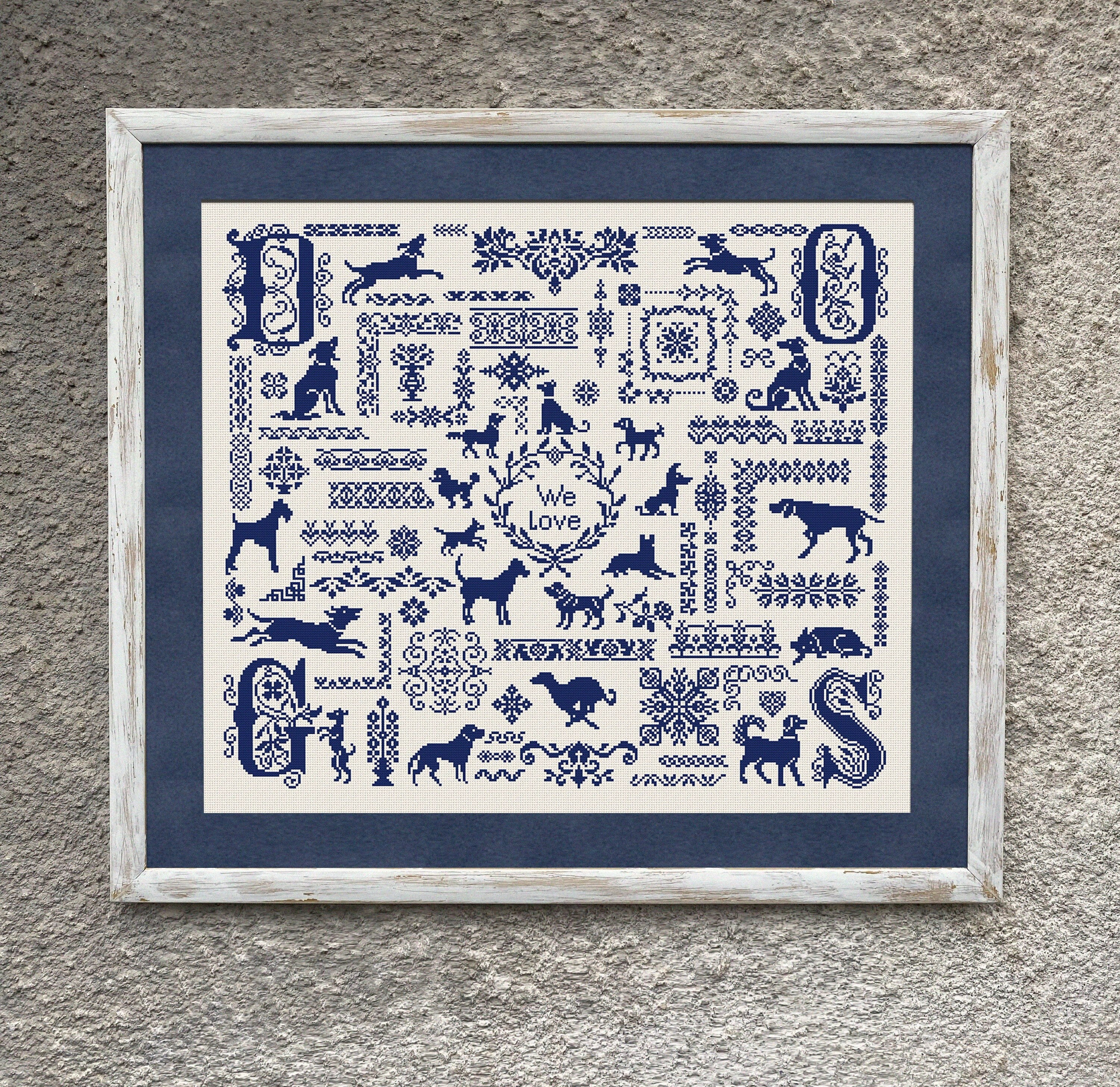 We Love Dogs Sampler Cross Stitch Pattern, Easy Counted Cross Stitch Chart, Dog Lovers Cross Stitch Embroidery, Instant Download PDF