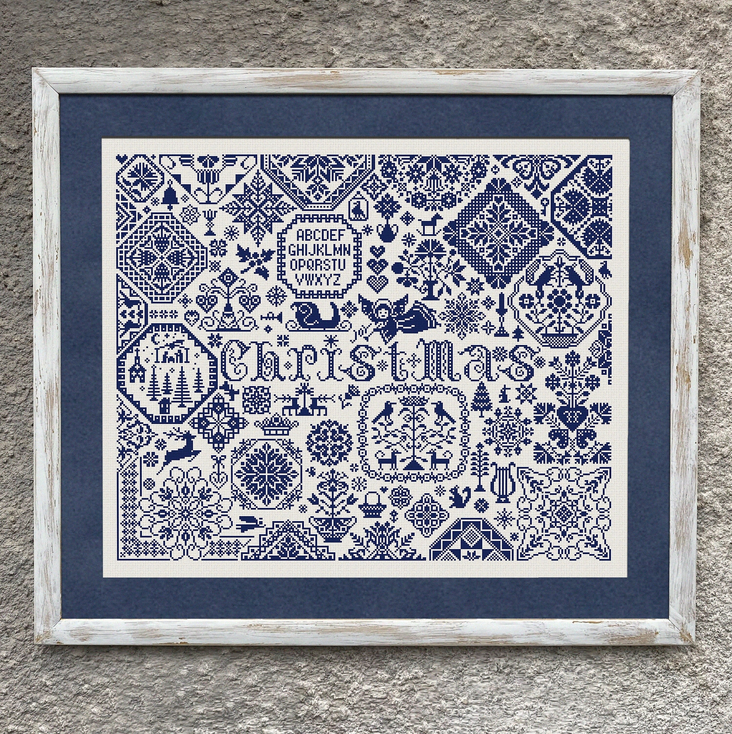 Christmas Quaker Sampler Cross Stitch Pattern, Cross Stitch Chart, Christmas Monochrome Cross Stitch Embroidery Pattern Instant Download PDF