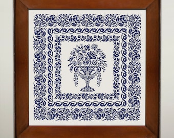 Antique Floral Sampler Cross Stitch Pattern, X Stitch Chart, Vintage Embroidery, Instant Download PDF