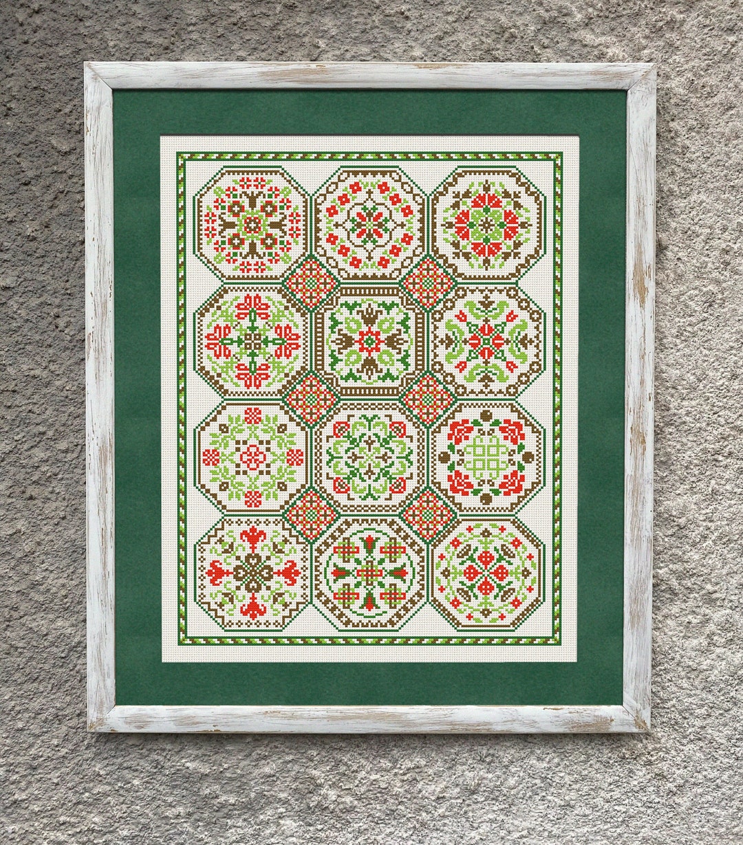 Tile Stitching Pattern Tiles Sampler Cross Stitch Pattern, X Stitch Chart, Vintage Folk Cross ...
