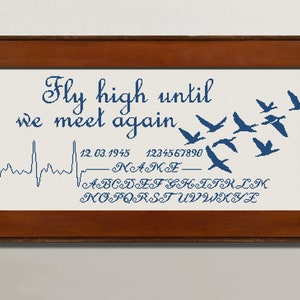 Fly High Memorial Cross Stitch Pattern, X Stitch Chart, Loss of Loved Embroidery, Bereavement X Stitch, Instant Download PDF