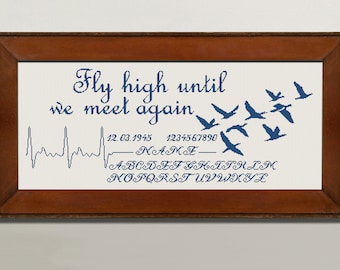 Fly High Memorial Cross Stitch Pattern, X Stitch Chart, Loss of Loved Embroidery, Instant Download PDF