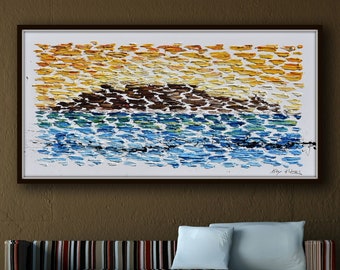 Table mountain 55" cape town Beautiful mountain Abstract Landscape in South Africa, original oil painting on canvas by Koby Feldmos