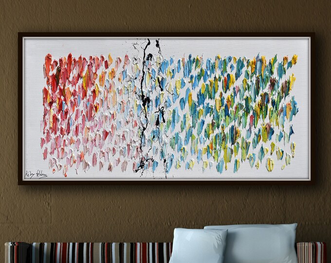 Abstract painting 67", oil painting on canvas, original art, hot & cold colors tones, thick layers paint by Koby Feldmos