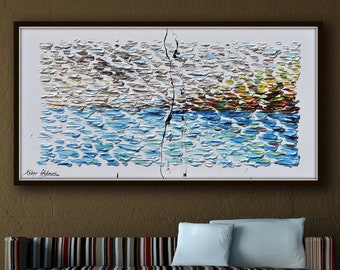 Abstract Tropical Island 67", Extremely beautiful abstract landscape painting on canvas, beautiful thick layers of paint, by Koby Feldmos