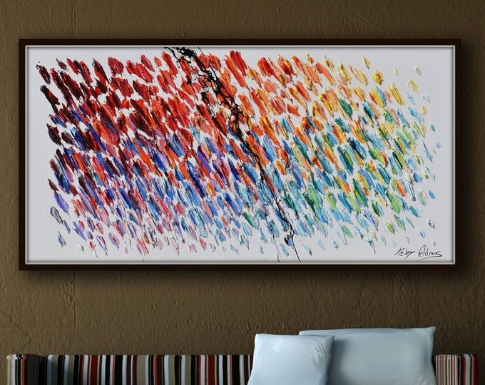 Abstract painting 67", original oil painting on canvas, thick oil paint layers, cold & warm colors, Handmade by Koby Feldmos