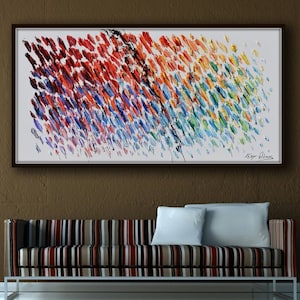 Abstract painting 67&quot;, original oil painting on canvas, thick oil paint layers, cold & warm colors, Handmade by Koby Feldmos