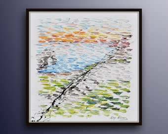 Durdle Door 35" - Original beautiful abstract landscape painting on canvas, beautiful thick layers of paint,  by Koby Feldmos