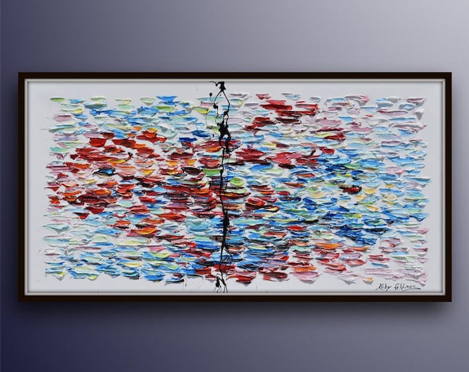 Octopus Fight 67", original oil painting of two abstract octopuses , unique artwork, abstract looks, thick layers oil paint, by Koby F.