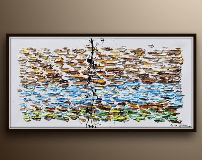 Abstract painting 55", oil painting on canvas, original art, beautiful thick texture, express shipping by Koby Feldmos