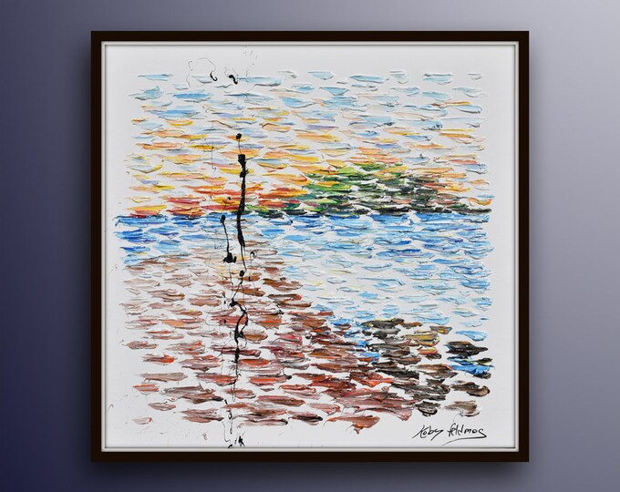 Mont Michel 35" - thick oil paint texture, beautiful oil painting on canvas, landscape abstract painting, impasto style by Koby Feldmos