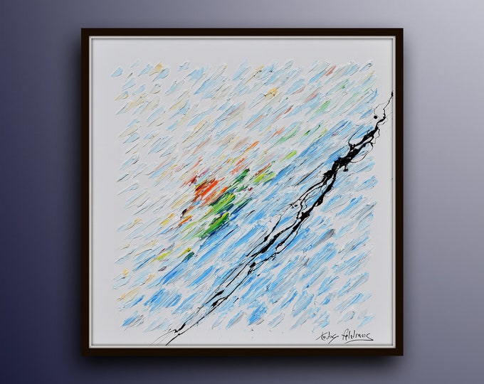 Ski, Abstract Skier 35" , thick oil paint layers, beautiful abstract looks, original oil painting on canvas by Koby Feldmos
