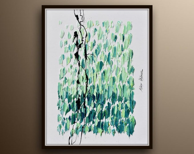 Abstract vegetation 30", original artwork by artist koby Feldmos, beautiful green hues, minimalisem artwork, oil on canvas