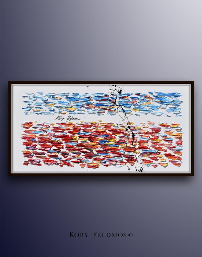 Abstract painting 55", oil painting on canvas, original art, thick layers, original art, modern looks, Artist Koby Feldmos image 1