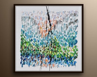 Sunrise in the mountains 35", Abstract landscape, relaxing art, beautiful full texture, square painting, by Koby Feldmos