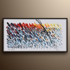 Abstract painting 55&quot;, original oil painting on canvas, thick oil paint layers, cold & warm colors, Handmade by Koby Feldmos