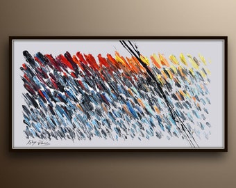 Abstract painting 55", original oil painting on canvas, thick oil paint layers, cold & warm colors, Handmade by Koby Feldmos