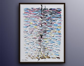 Textured painting beautiful relaxing colors 40", "Tornado", oil on canvas, handmade by famous artist Koby Feldmos