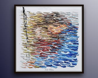 Hugging Couple 35" -  original oil painting of an abstract couple, beautiful composition, extremely special, by Koby Feldmos