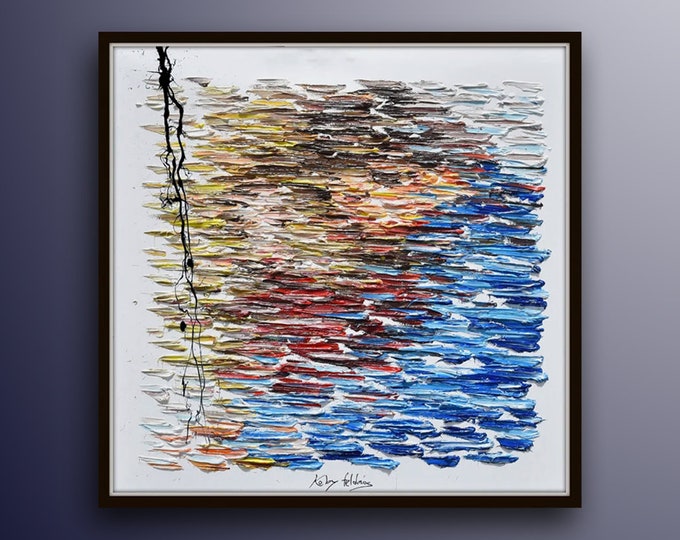 Hugging Couple 35" -  original oil painting of an abstract couple, beautiful composition, extremely special, by Koby Feldmos