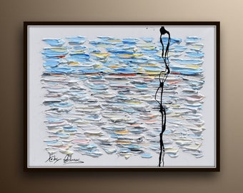 Relaxing over the Horizon 40" abstract oil painting on canvas, rich texture, beautiful colors, original art, by Koby Feldmos