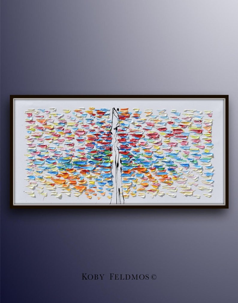 Puede incluir: Pintura abstracta con fondo blanco y una l&iacute;nea vertical central. El fondo est&aacute; lleno de peque&ntilde;os cuadrados coloridos en tonos de rojo, naranja, amarillo, verde, azul y rosa.