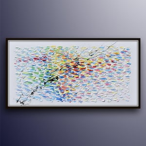 Humming bird 55&quot;, Abstract style of beautiful hummingbird, rich colorful oil colors, thick texture, large size, unique art by Koby Feldmos