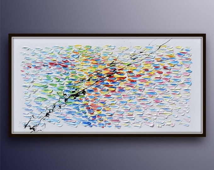Humming bird 55", Abstract style of beautiful hummingbird, rich colorful oil colors, thick texture, large size, unique art by Koby Feldmos