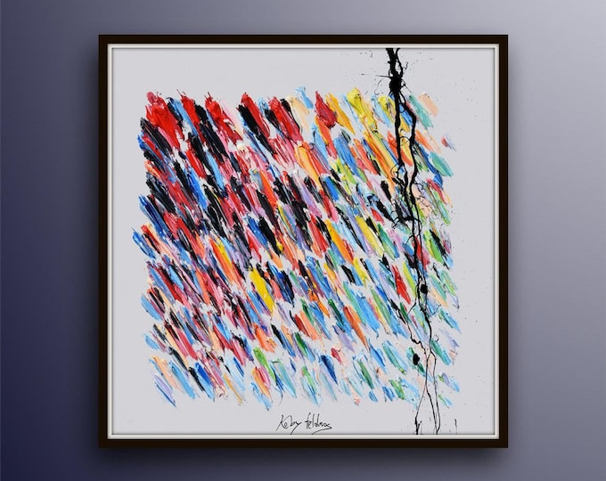 Abstract painting 35" Beautiful colorful original oil painting on canvas, thick layers texture, fine art, beautiful flow, By Koby Feldmos