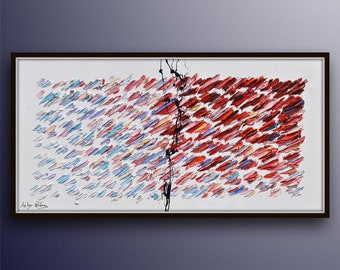 Abstract painting 55", oil painting on canvas, original art, hot & cold colors tones, thick layers paint by Koby Feldmos