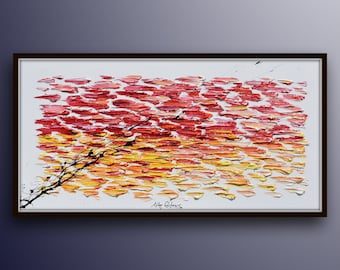 Nueva pintura abstracta 55" Puesta de sol sobre el mar, hermosos colores cálidos y relajantes, textura gruesa de pintura al óleo, obras de arte modernas de Koby Feldmos