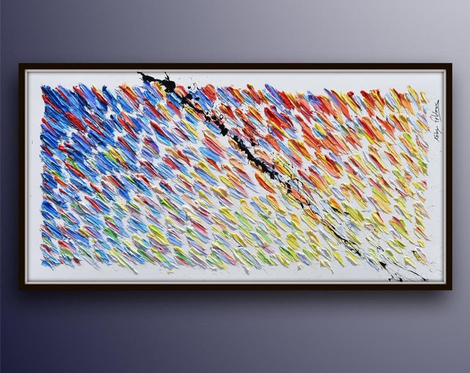 Abstract Rainbow 55", original oil painting on cavnas, thick texture, original art, Amazing looks & feel by Koby Feldmos