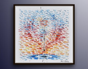 Abstract Phoenix 35" - Rising from the water, abstract phoenix is a beautiful painting with lots of interest  and color, by Koby Feldmos