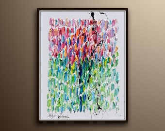 Rose  30" Beautiful abstract rose flower, Very thick texture, very unique, impasto style, original oil painting by Koby Feldmos