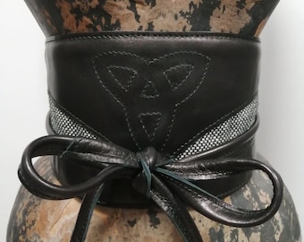 Obi Belt, Leather Belt, Goth Corse, Black Obi Corset, Wrap Peplum, Tie Belt, Women Wrap Corse, Leather Waist Belt, RoseHeartAccessories