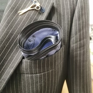 Handmade Linen Blend Pocket Square: Round Blue Hanky
