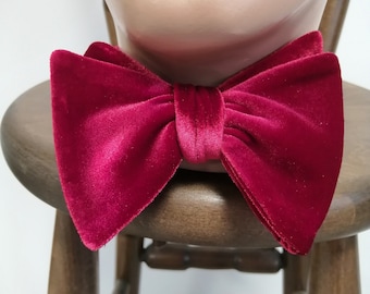 Velvet Bowtie, Gentleman's red Necktie, Formal Velvet Self tie, Custom Grace Bow Tie, RoseHeartAccessories