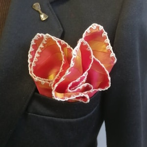 Szydełkowa kieszonkowa chusteczka, szydełkowana chusteczka, chusteczka na wydarzenia, kieszonkowa chusteczka na okazje, chusteczka dla pana młodego, akcesoria RoseHeart
