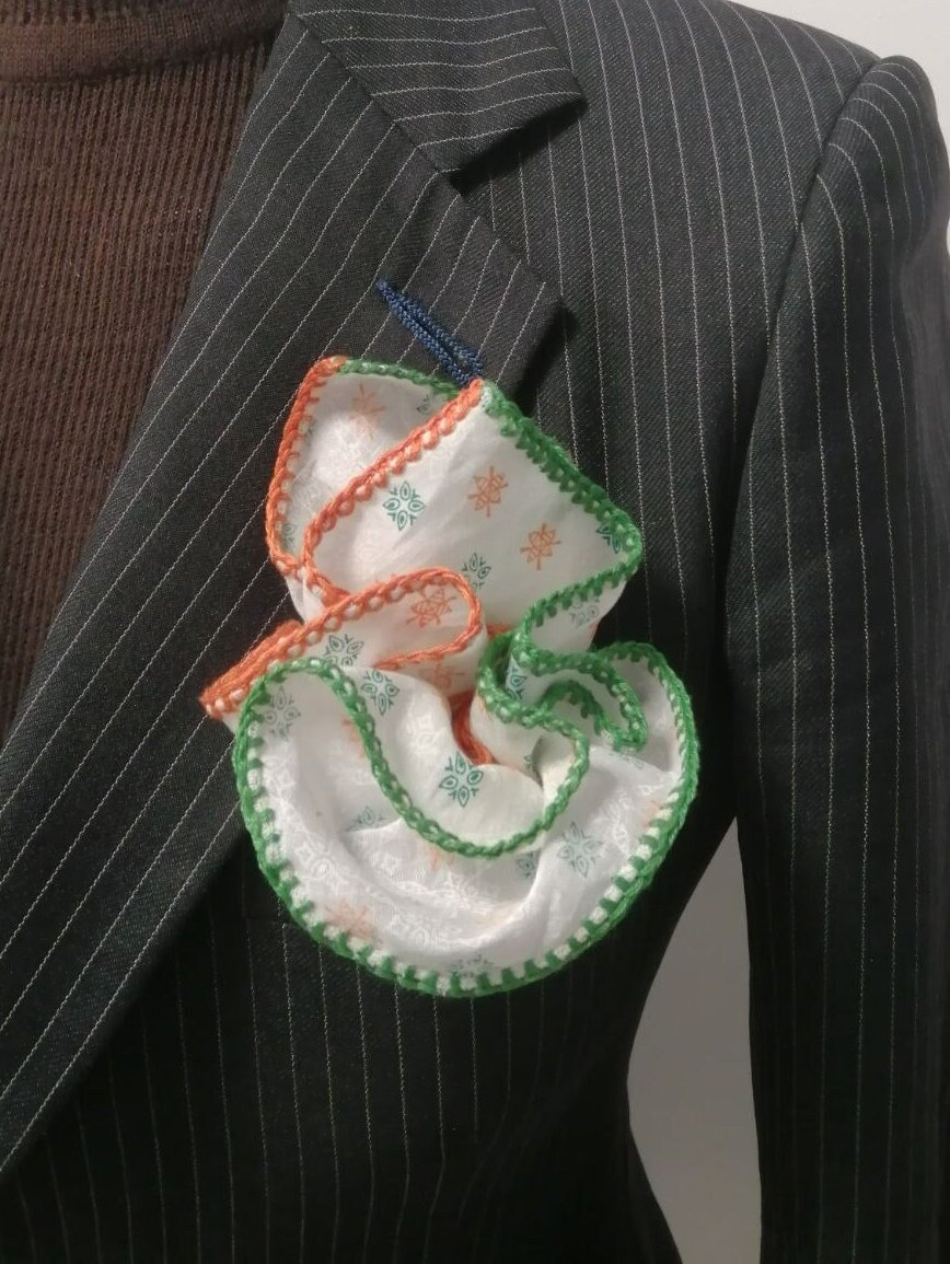 Grooms Floral Crochet Pocket Square, Custom Wedding Silk Hanky