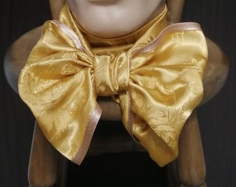 Golden Jacquard Ascot: Mens Victorian Cravat, Baroque Neckerchief