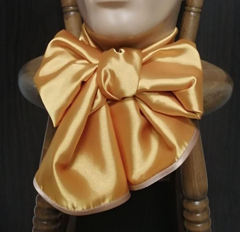 Regency Gold Satin Scarf Ascot, Victorian Cravat, Opera wear custom oversized necktie
