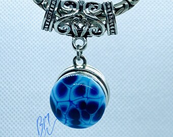 brons goud vierkant pendant hanger medaillon lange ketting van 100 cm ball chain of blauw aqua moederdag persoonlijk bericht St Tropez Bleu