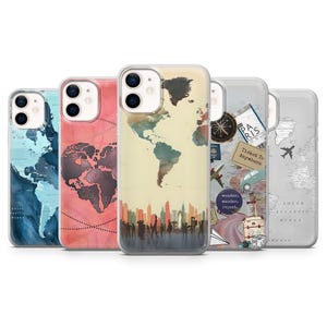 Reise Handy Hülle Flug Urlaub Weltkarte Cover für iPhone 16, 15, 14, 13, 12, 11, Pixel 9Pro, 8A Samsung S24FE, S23FE, S22, A16, A55, A25