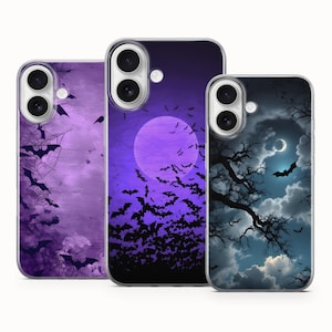 Gothic Bat Moon Phone Case, Spooky Purple Night Sky Cover for iPhone 17Pro 16 15 14 13, Samsung S26 S25 S24 S23 A17 A57 A37 Pixel 10 9