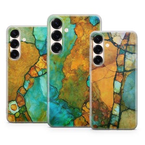 Abstract Mosaic Phone Case, Gold and Turquoise Mineral Art Cover