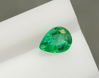 0.49 cts, Beautiful Natural Emerald, Zambian Emerald, 6.3x4.9 mm, Faceted Pear, Vivid Green Emerald, Emerald Stone, Emerald Pear Ring AR B