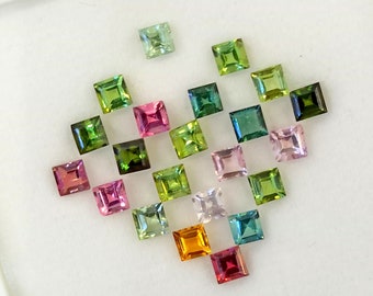 Turmalina cuadrada de calidad AAA, turmalina natural, turmalina multicolor, turmalina rosa bebé, turmalina tallada, 3 mm, lote de 3,90 quilates, venta al por mayor